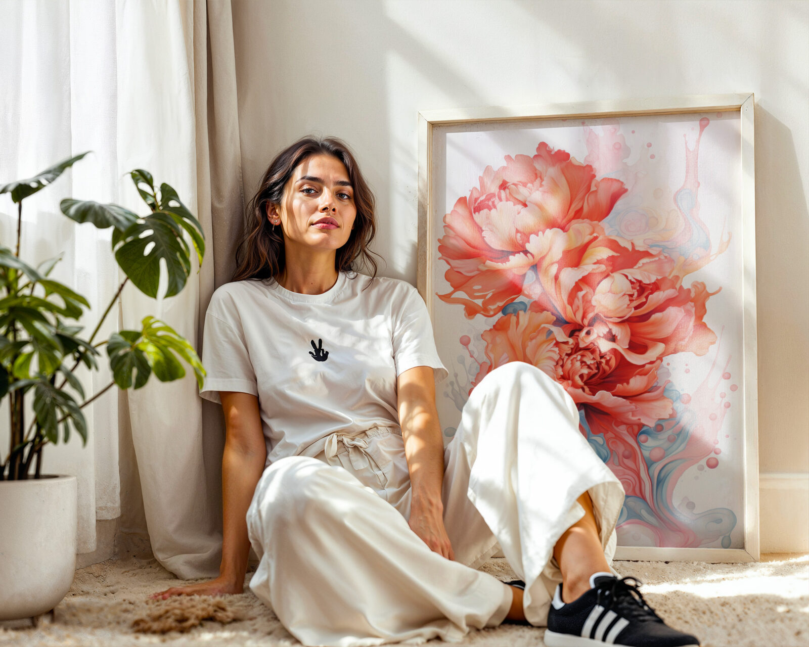 coral-peony-cascade-art-print-mockup-3 Luminous Peony Cascade Art Print - room mockup
